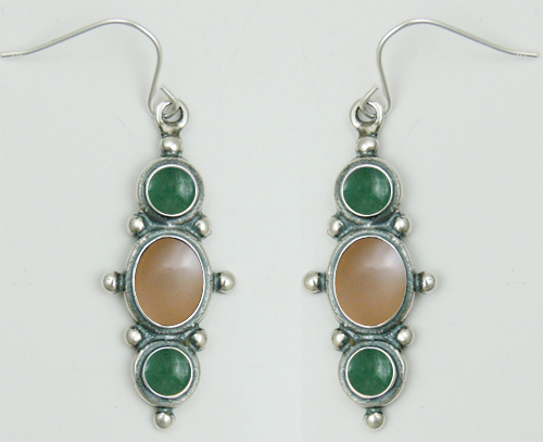 Sterling Silver Drop Dangle Earrings With Peach Moonstone And Jade